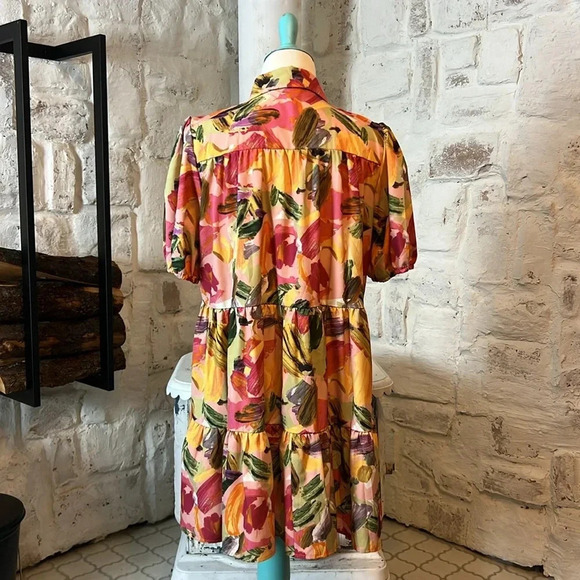 Pink Ripple | Floral Layered Mini Shirt Dress - Picture 6 of 7